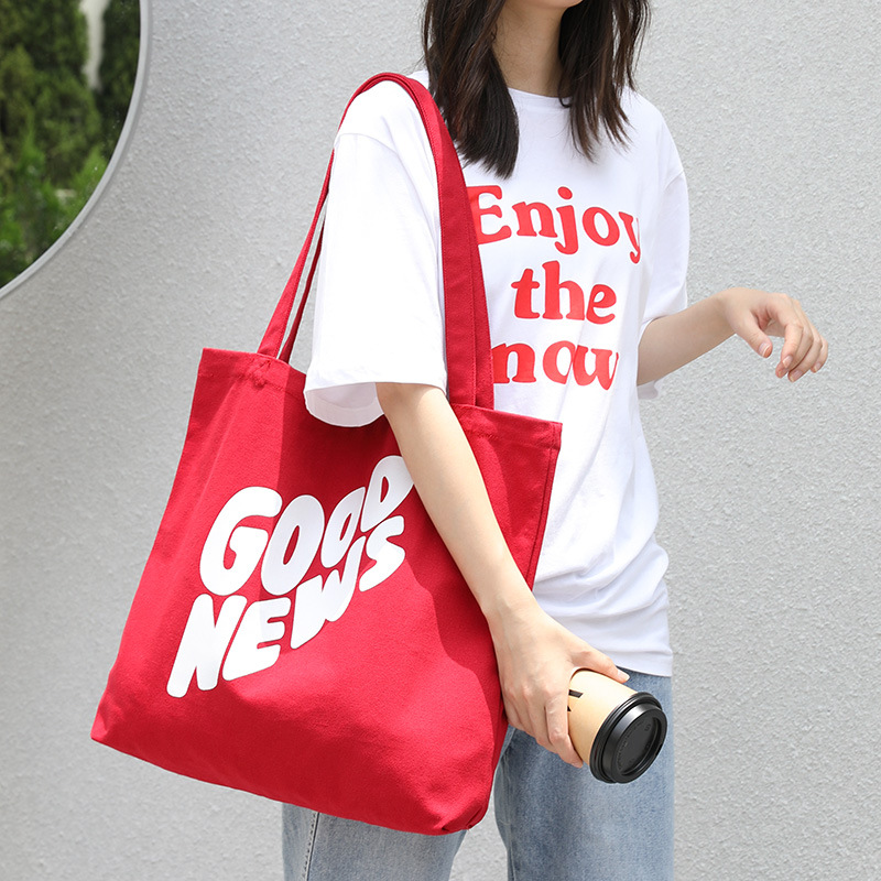 Korean version casual art canvas bag ins, new simple print handbag, net celebrity fashion letter one-shoulder women's bag