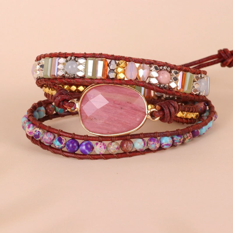 Woven women's bracelet Bohemian creative rose stone multi-layered beaded bracelet