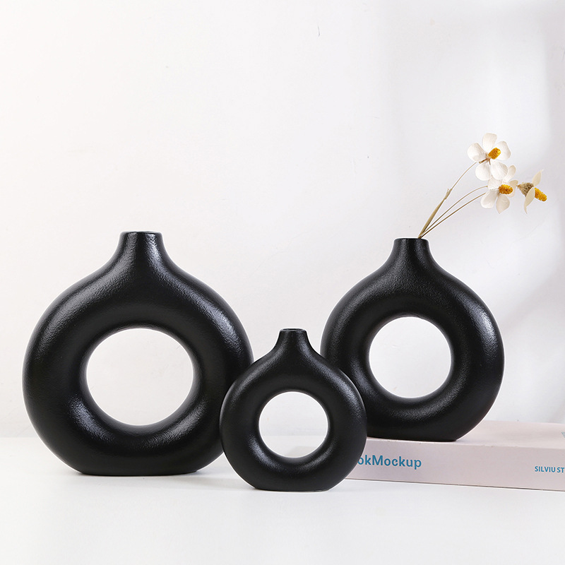 INS donut three-piece set of white ceramic vase ornaments dry flowers Nordic desktop home décor