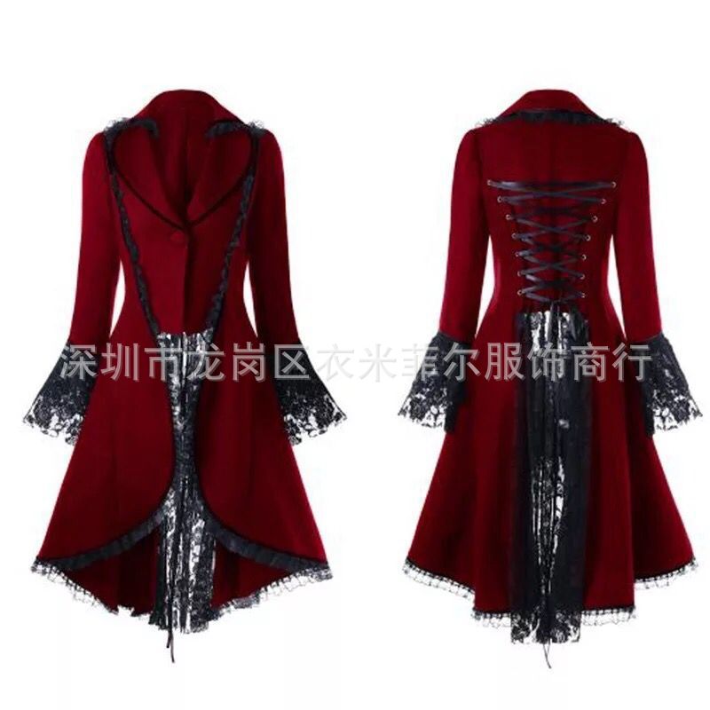 Foreign trade European and American WISH Amazon new long sleeve waist waist lace panels tuxedo women's coat