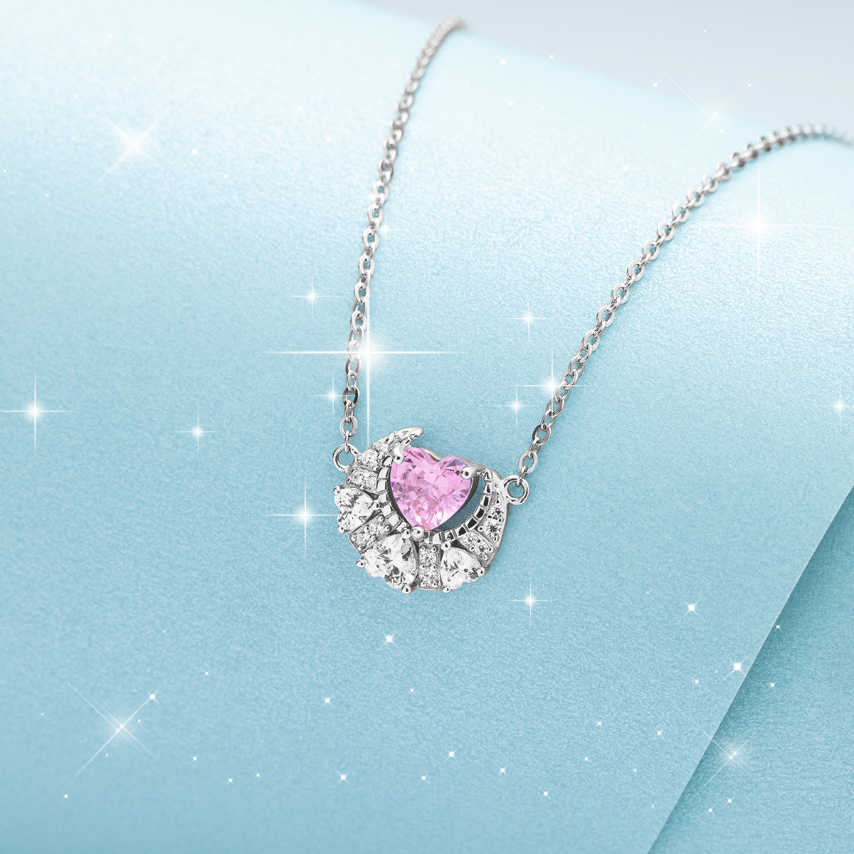 Ferris Wheel Original Heart Shaped Necklace Women's S925 Sterling Silver Pink Zircon Jewelry