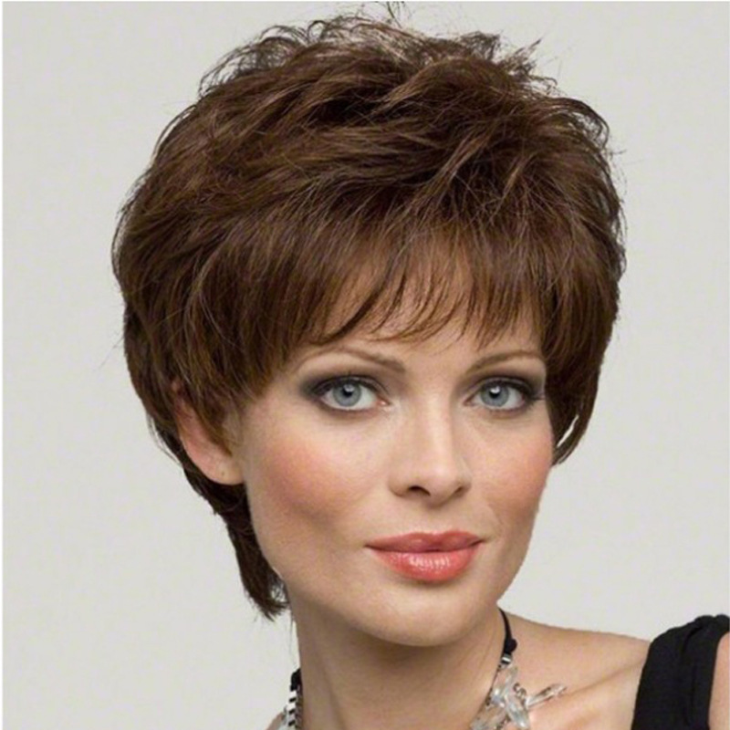  fashion ladies short curly brown micro curly full wig head cover