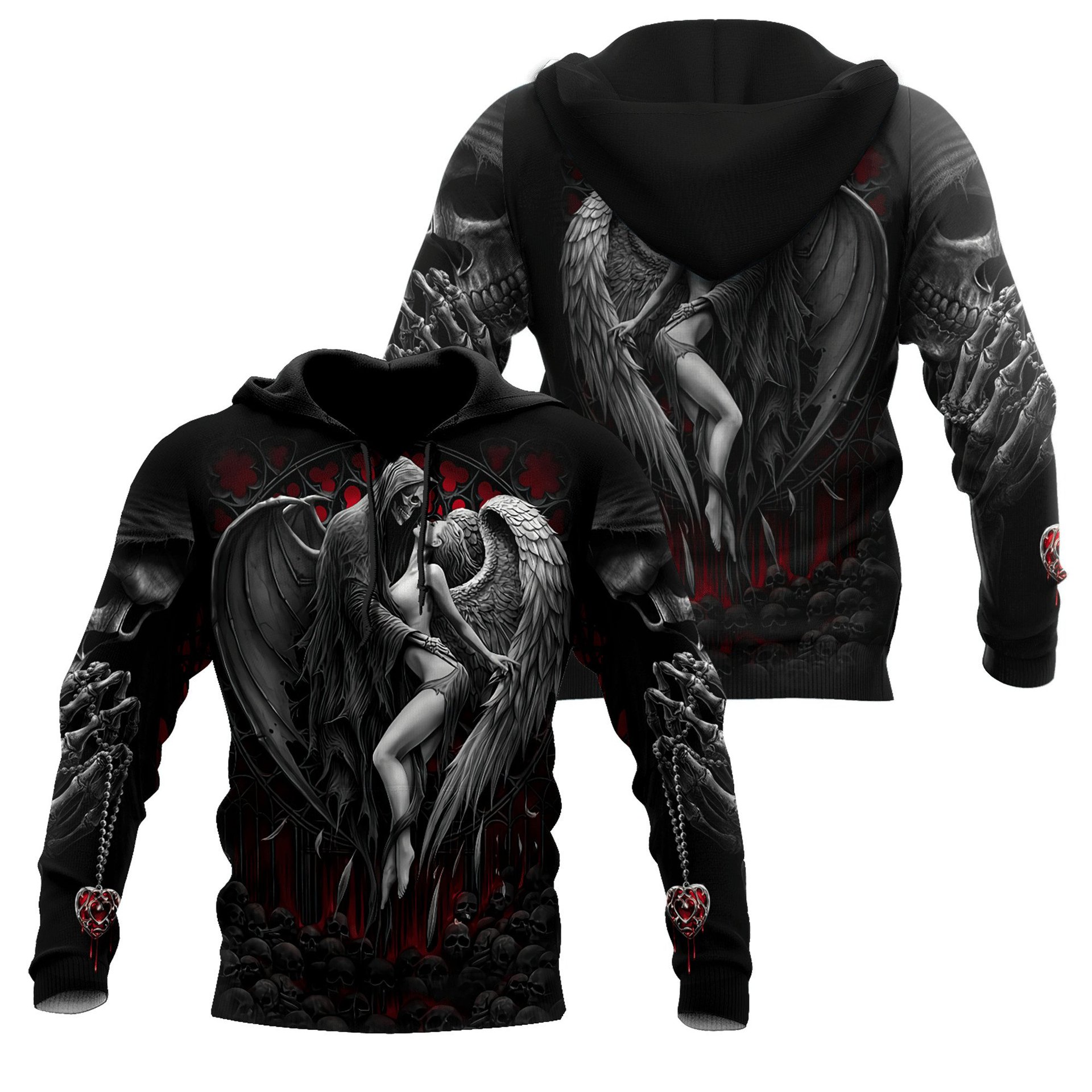 Unisex Angel and Demon Hoodies Halloween Sweatshirt Pullover 3D Printed Hip Hop Youth Hoody S-5XL