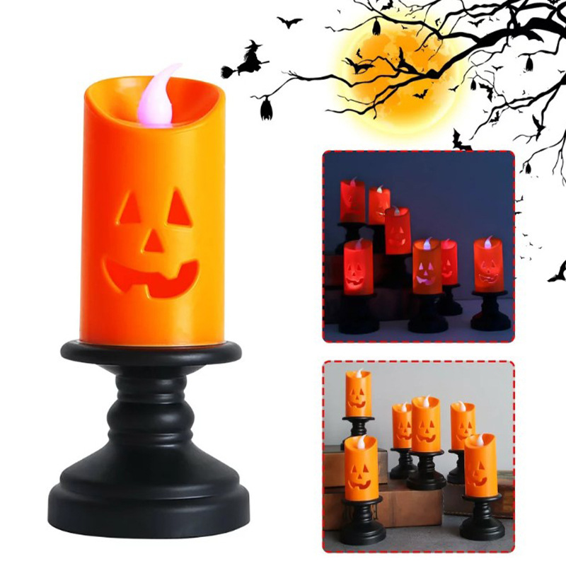 Halloween Pumpkin Candle Light, Halloween Orange Flameless Candle Lights LED Lamps Festival Decor Light for Halloween Party