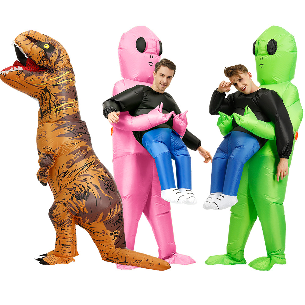 Halloween Costume Brown Tyrannosaurus Rex Dinosaur Inflatable Costume Green Alien Inflatable Costume Party Funny Playsuit