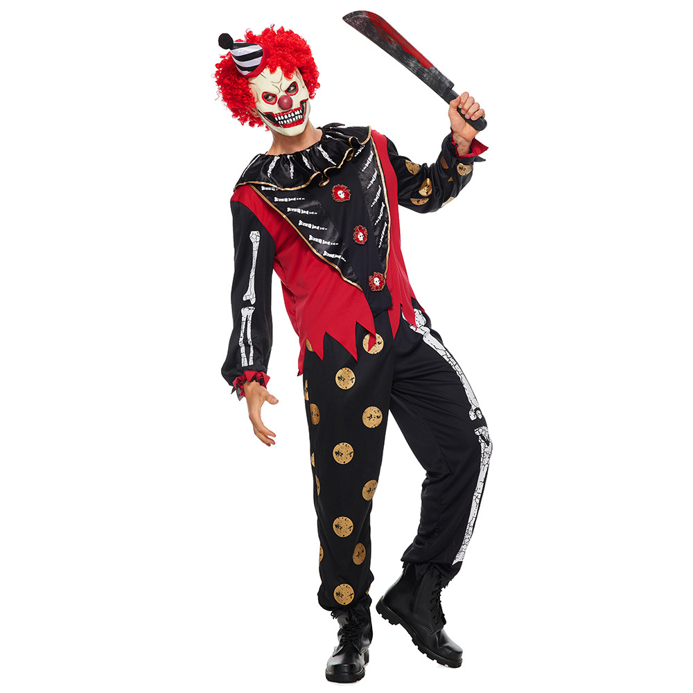Halloween new spot white bone skull costume horror clown joker stage costume set