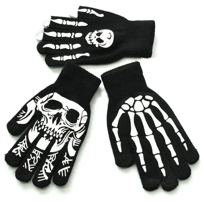 Halloween Gloves Elementary Finger Bone Printed Black Gloves