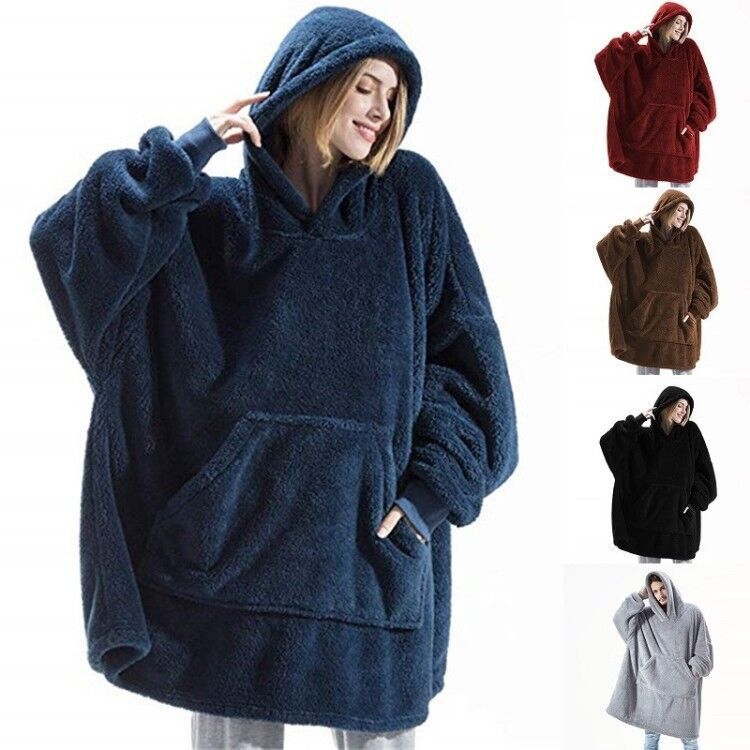 Autumn and Winter Comfortable Loose Double sided Plush Hoodie Thickened and Wearable Blanket Couple New Home Fur