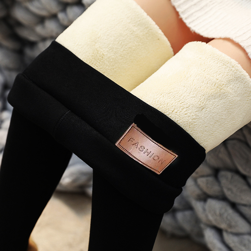 Ultra thick cotton lamb down leggings, women's pants, glossy pants, new winter all-in-one plush and thickened warm cotton pants for external wear