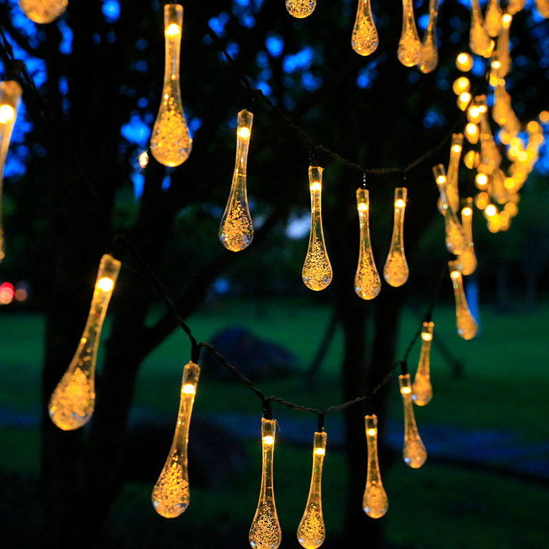 Solar-Powered LED Water Drop String Lights - Bubble and Raindrop Colored Outdoor Waterproof String Lights for Garden and Yard Decoration