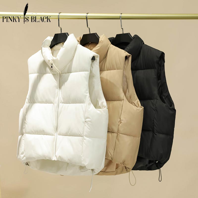 PinkyIsBlack New Winter Cotton Vest Women Warm Coat Stand Collar Zipper Sleeveless Jacket Overcoat Loose Drawstring Waistcoat