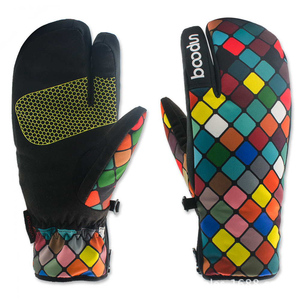 winter men's and women's ski gloves Outdoor three-finger warm gloves cold gloves