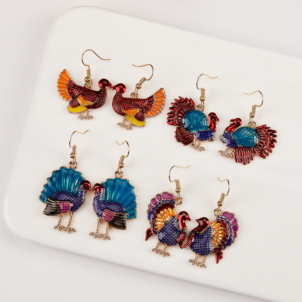 Thanksgiving turkey earrings simple wind earrings vintage exaggerated versatile alloy stud earrings women