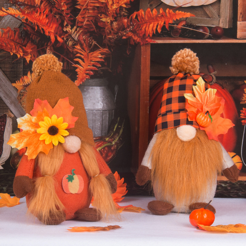 Halloween pumpkin harvest festival, maple leaf faceless doll, dwarf, Thanksgiving, autumn color doll, ornaments