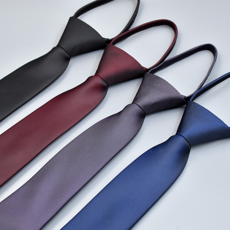 Lazy Korean version easy to pull solid color 6CM quality personalized enterprise LOGO monochrome men's zipper tie