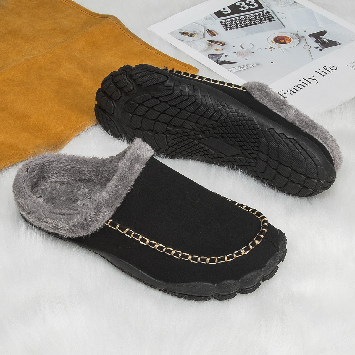 New Cross border Winter Indoor Five Finger Flat Heel Warm Shoes, Large Sized plush Cotton Slippers, Men's Shoes, Anti slip, Thickened Home Shoes