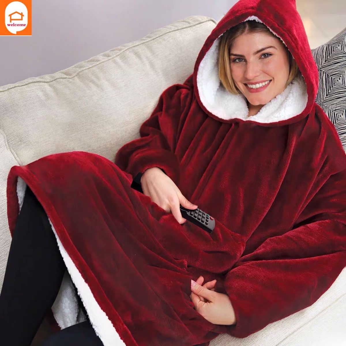 TV New Lazy Man Pullover TV Blanket Hooded Brushed Fleece Warm Clothes Home Clothes Nightgown Outdoor Anti Cold Clothing Sweater